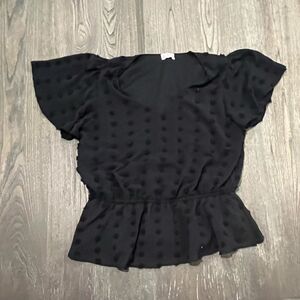 So Blouse Short Sleeve Peplum Polka Dot Tunic Black Size XL